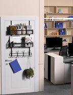 Over The Door Hooks Organizer Storage - Over The Door Hanger for Coat Rack, Storage with 12 Hook & 2 Mesh Baskets, for Bathro
