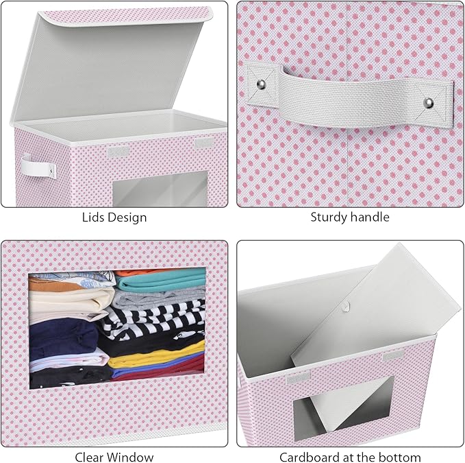 Univivi Fabric Foldable Storage Boxes [4-Pack] Large Collapsible Stackable Storage Bins with Lids, Closet Organizers and Stor