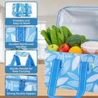 VENO 2 Pack Insulated Lunch Bag Cooler Lunch Box Reusable Grocery Shopping Tote Bag, Durable Handles, Double Zippers, Lid, Collapsible (Spring Breeze, 2 Pack)