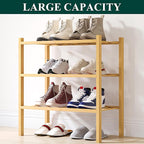 Smiry Shoe Rack, 3 Tier Small Bamboo Shoe Organizer, Stackable Free Standing Wooden Shoe Storage Shelf for Closet, Entryway, 