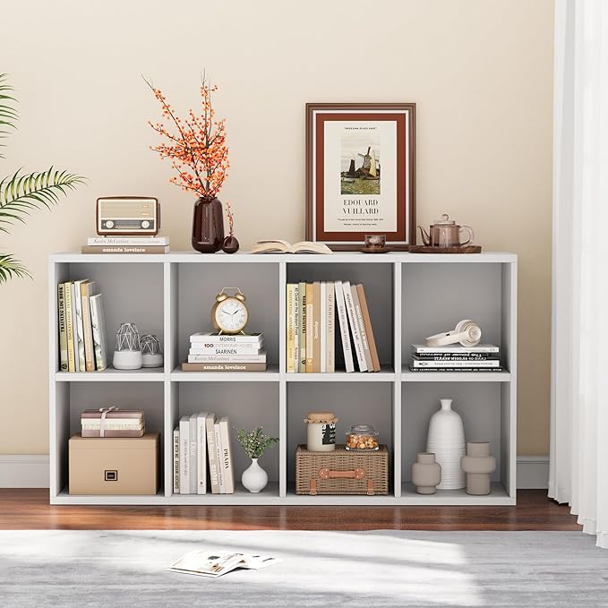 YESHOMY 8 Cube Bookcase, Open Frame 2-Tier Book Shelf, Bookshelf Storage Organizer with Adjustable Shelves for Organization, 