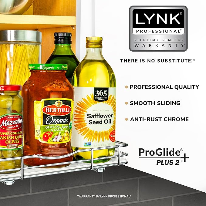 LYNK PROFESSIONAL® Pull Out Spice Organization for Cabinets - 12-3/8 inch Wide – Spice Rack for Inside Cabinets, Slide Out Sp
