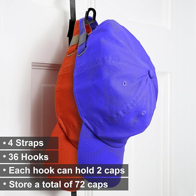 Perfect Curve Hat Organizer CapRack 2-Pack | Over-The-Door Hat Rack and Organizer | Baseball Cap Rack | Hat Rack for Door | 4