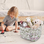 Storage Basket Boho Fabric Large Collapsible Floral Laundry Nursery Hamper Portable Folding Storage for Clothes Toys (Purple)