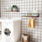 Wood Floating Shelves Wall Mounted - 2+1 Tier Rustic Bathroom Wall Shelves Over Toilet with Towel Bar, Natural Wood Set of 2 