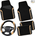 CAR PASS Microfiber Steering Wheel Cover and Waterproof Car Floor Mats,Leather Universal Car Combo Fit for 95% Truck,SUV,Cars