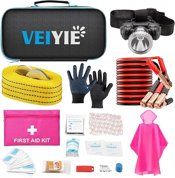 Car Roadside Emergency Kit with Jumper Cables, Car First Aid Kit Emergency Kit for Vehicles, Car Safety Roadside Assistance K