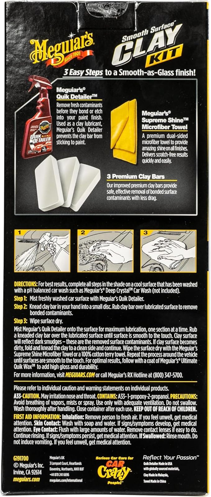 Meguiar's G191700 Smooth Surface Clay Kit, Safe and Easy Car Claying for Smooth as Glass Finish