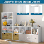 PrimeZone Stackable 8 Cube Storage Organizer: Wood Cubes Shelf Fits Cubby Bins - Square Cubicle Bookshelf Cabinet for Closet 