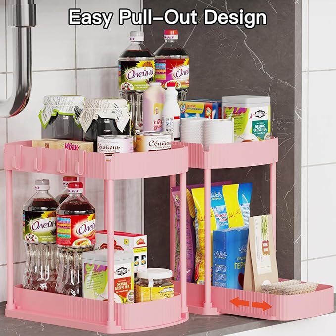 Ukeetap 2 Pack Multi-Purpose Pull-Out Storage Organizers, Under Sink Organizers and Storage for Bathroom & Kitchen, Under Cab