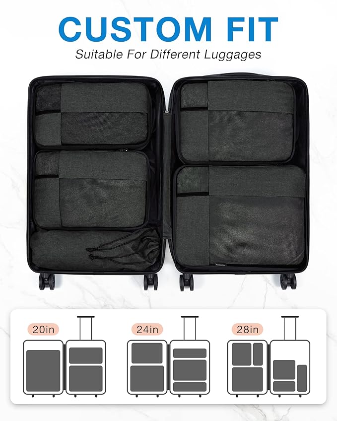 BAGSMART Compression Packing Cubes for Travel, 6 Set Packing Cubes for Carry on Suitcases, Compression Travel Cubes & Suitcas