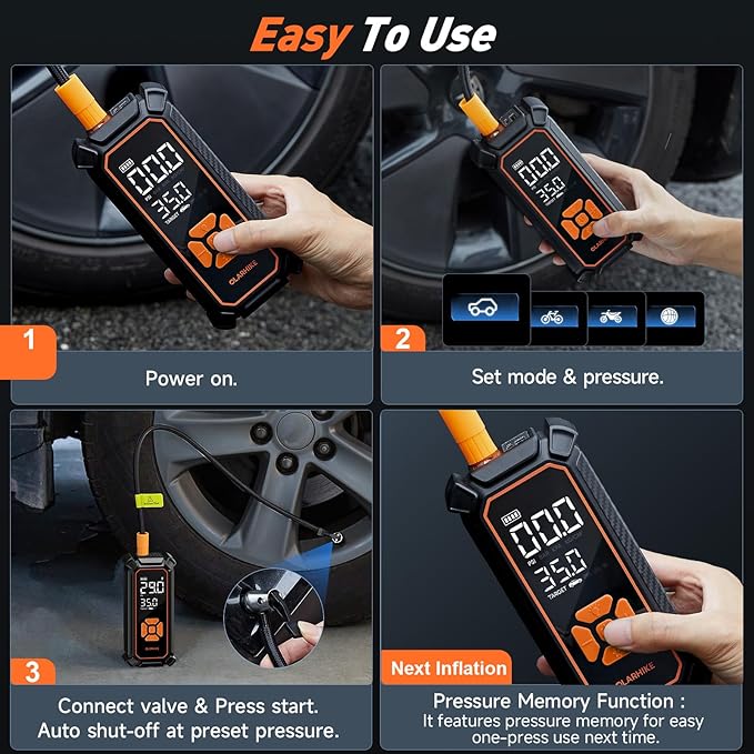 OlarHike Cordless Tire Inflator Portable Air Compressor, 150PSI Dual Power - 6000mAh & 12V DC, Air Pump for Car Tires, Motorcycle, Bicycle, Electric Pump with LED Light & Digital Pressure Gauge