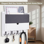 Mail and Key Holder Wall Mount with Storage Drawer – Modern Wooden Mail Organizer for Wall Entryway, 7 Key Hooks & Chalkboard