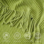 BATTILO HOME Apple Green Throw Blanket for Couch, Soft Chenille Knit Throws with Tassels for Home Decor, Spring Green Throws 