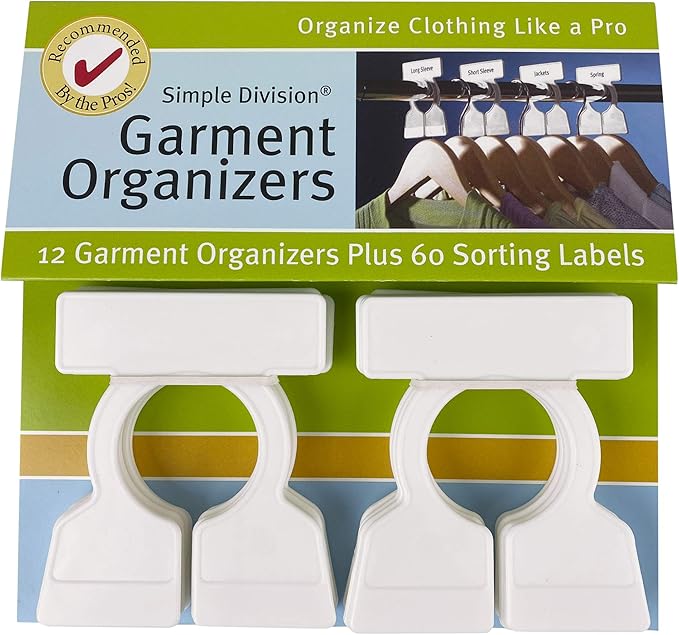 Simple Division Garment Organizers - Sort, Put Away, and Find Clothes Easily - 12 White Closet Organizers - Includes 60 Bilin