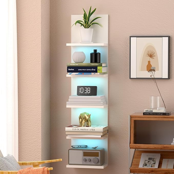 5-Tier Wall Shelf Unit with RGB Light, Floating Lack Shelf for Wall Storage, Wall Mounted Vertical Display Shelf for Bedroom 