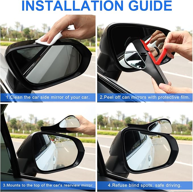 LivTee Blind Spot Mirror with Side Mirror Rain Guard, Carbon Fiber 2-in-1 Side Mirror Covers Kit with Wide Angle Adjustable Stick for Cars SUV and Trucks, Pack of 2