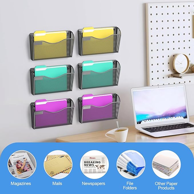 samstar 6 Pack Magnetic File Holder, Mesh Wall File Organizer File Pocket Mail Organizer Paper Folder Holder for Office/Home,