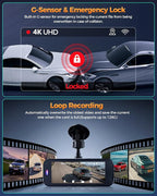 Dash Cam Front and Rear, 4K+1080P Dual Dash Camera for Cars with 5G WiFi, Built-in 32GB Card, Night Vision, G-Sensor, 24H Par