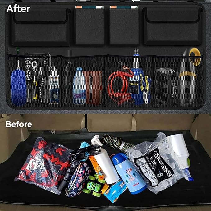 Car Trunk Organizer, Large Capacity Car Organizers and Storage with 8 Pockets, Waterproof Backseat Hanging Organizer for SUV, T