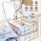 DILIBRA Socks Underwear Drawer Organizer for Closet, 16 Compartment Removable Divided Plastic Clear Sock Storage Box with Lid