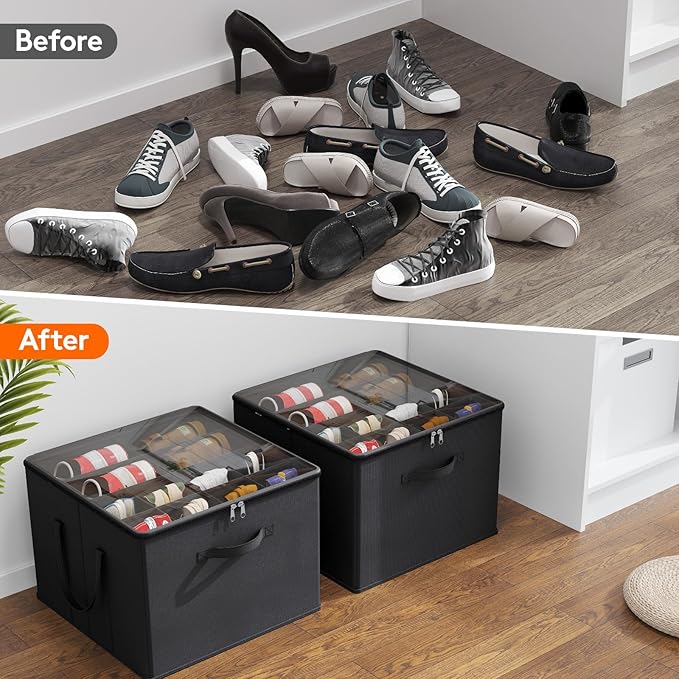 Lifewit Shoe Storage Organizer for Closet, Fabric Large Shoe Box Storage Containers with Clear Cover, Foldable Bins for Boots