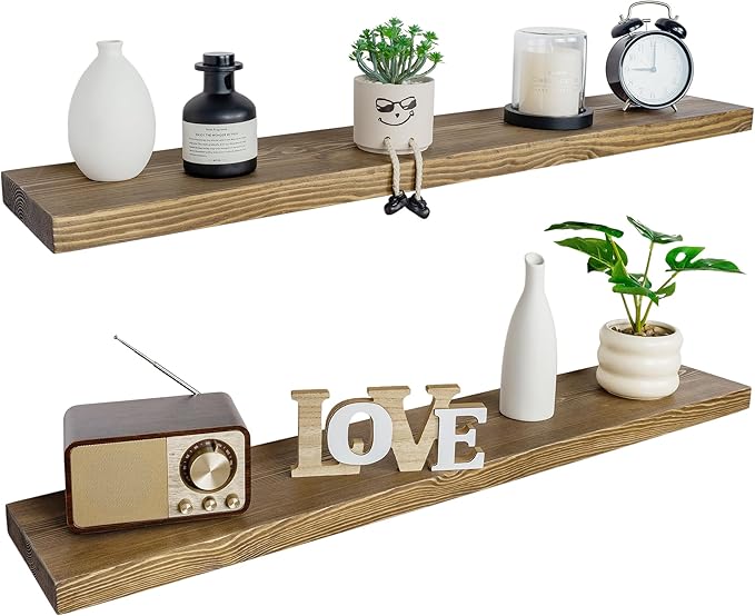 BGMG Floating Shelves for Wall 48 inch Long Set of 2,Wide Rustic Wooden Wall Shelves for Bathroom Living Room Bedroom Kitchen