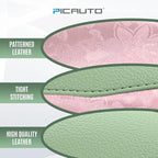 PIC AUTO Steering Wheel Cover, Pink Patterned & Green Leather Patchwork Design, Universal Fit 14.5"–15.5", Anti-Slip, Odor-Fr