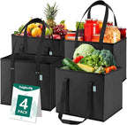 Reusable Grocery Bags Foldable 4-Pk, Heavy Duty Large Reusable Shopping Bags with Handles, Collapsible Tote