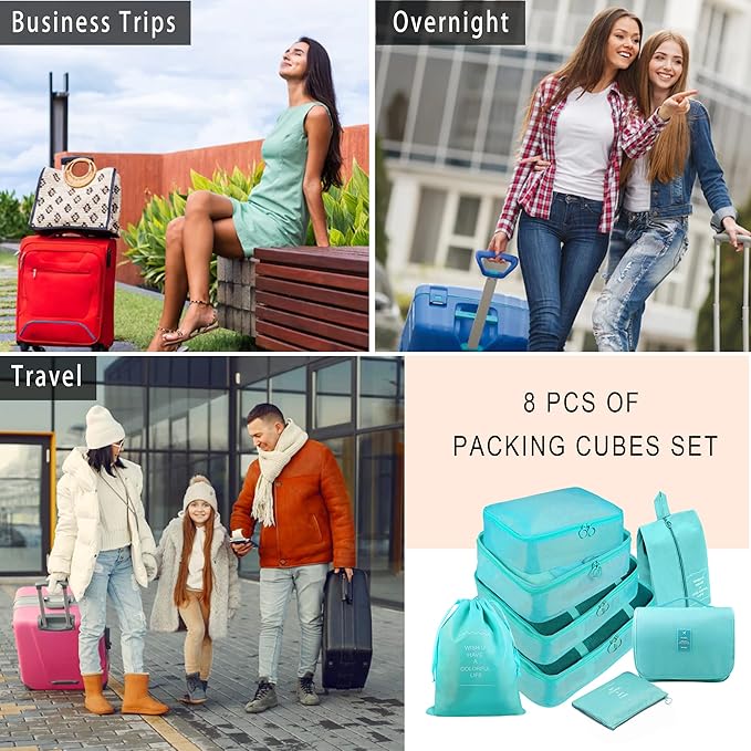 Packing Cubes, 8 Pcs Travel Packing Organizers for Suitcases, Large Capacity Travel Luggage Organizers Set includes 8 Storage