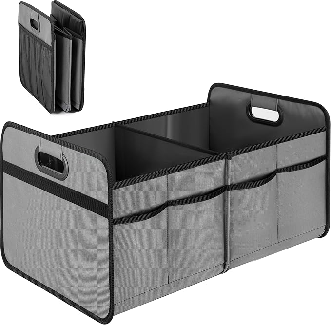 YSSOA Trunk Organizer for Car/SUV/Truck, Collapsible 2 Compartment Automotive Storage Box, 600D Waterproof Oxford Polyester