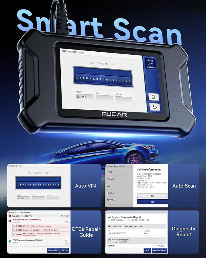 MUCAR CS90 OBD2 Scanner Diagnostic Tool with 28+ Reset Services, Oil/EPB/SAS/BMS/Injector, ABS Bleeding, Throttle Relearn, ABS