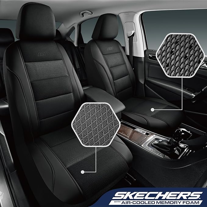 Skechers Men’s Seat Covers, Air-Cooled Memory Foam Car Seat Covers Front Seats, Airbag Compatible,Universal Fit for Most Cars