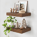 12 Inch Deep Floating Shelves | 16 Inch Brown Floating Shelves Set of 2 | 16W x 12D Rustic Shelves for Wall | Deep Wood Shelv