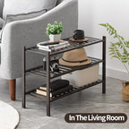 Shoe Rack, 3-Tier Bamboo Stackable Shoe Shelf Storage Organizer, Shoe Stand for Closet, Entryway and Hallway