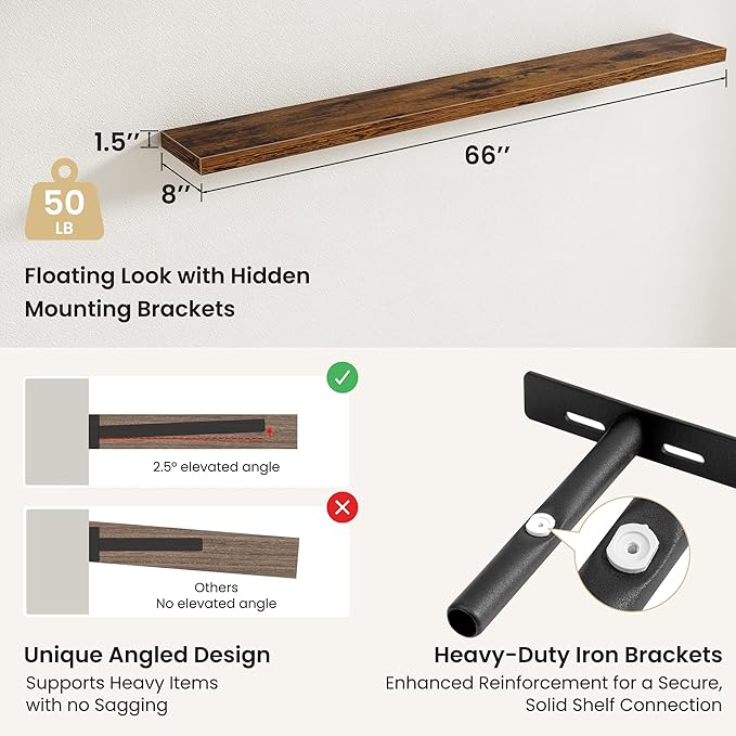 Fun Memories Floating Shelves for Wall, Rustic Wood Wall Mounted Shelves for Bathroom, Bedroom, Living Room and Kitchen, Stor