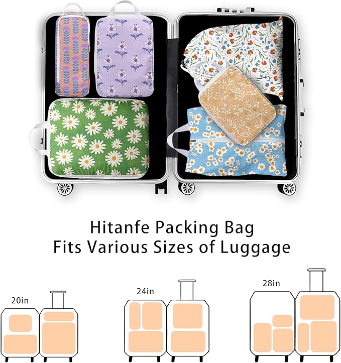 6 Pcs Compression Packing Cubes, Packing Cubes for Travel, Waterproof Luggage Organizer Bags Set, Cute Packaging Cubes for Wo