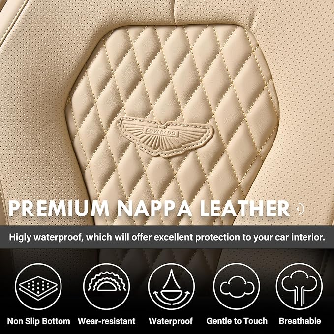 Coverado Automotive Seat Covers, Car Seat Covers Full Set, Beige Car Seat Cover, Car Seat Cushion Waterproof, Front Seats Bac