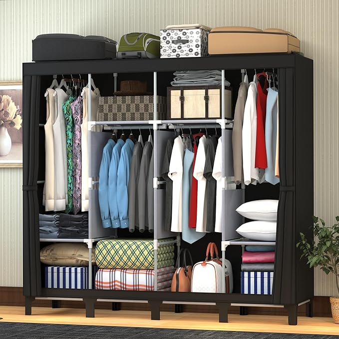 Non-Woven Wardrobe, No Tools Required, Large Capacity, Easy Assembly, Movable, Storage Rack, Waterproof, Dustproof, Stain Res