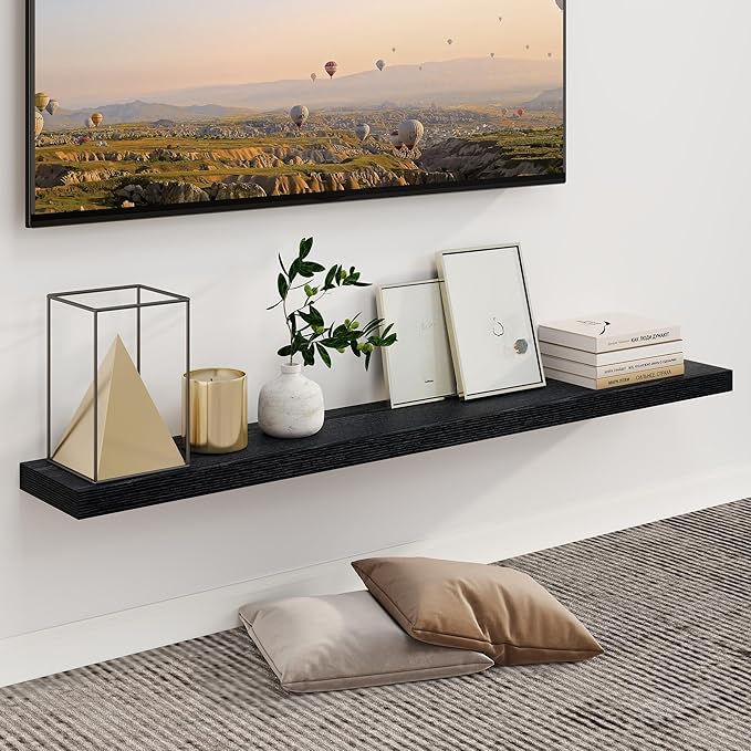 Fun Memories 55 Inch Fireplace Mantel Shelf -Long Floating Shelf, Wall Mounted Farmhouse Display Shelf with Invisible Heavy D