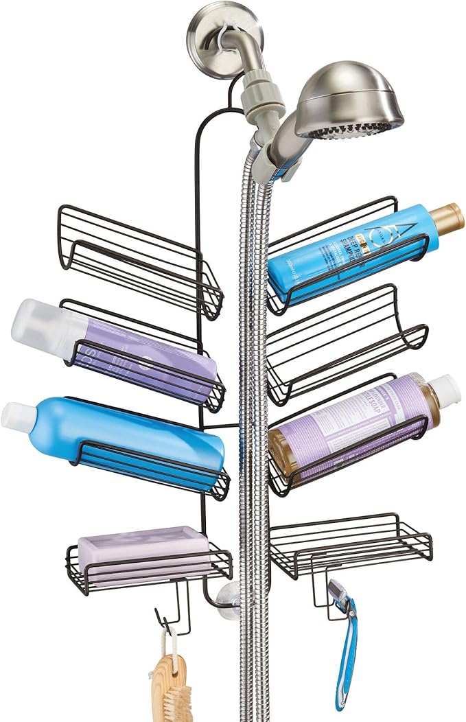iDesign Verona Metal Hanging Bathroom Caddy for Handheld Shower Hose, Extra Space for Shampoo, Conditioner, Soap, Razors, Loo