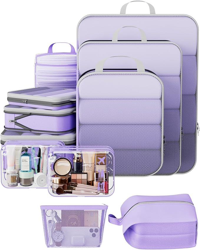 Veken 11 Set Compression Packing Cubes for Travel Essentials,Compressible Expandable Large Luggage Suitcase Organizer Bags fo