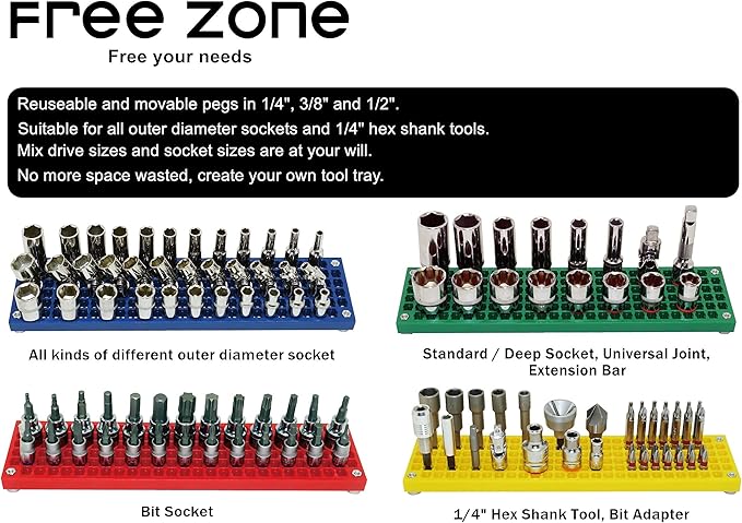 FREE ZONE - 60-Piece 3/8-Inch Drive Socket Holder. Expansion pack for FREE ZONE socket organizer. For all 3/8-Inch Dr. socket
