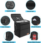Leak Proof Car Trash Bag Waterproof Garbage Can with Lid for SUV Front Seat Multipurpose Car Hanging for Headrest Collapsible and Portable with Storage Mesh Pocket, Large/ Black