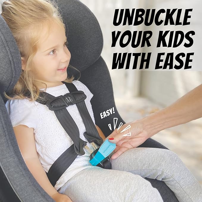 UnbuckleMe Car Seat Buckle Release Tool (As Seen on Shark Tank) - Easy Opener Aid for Arthritis, Long Nails, Older Kids - Button Pusher for Infant, Toddler Car Seats (2 Pack, Blue & Lime Green)