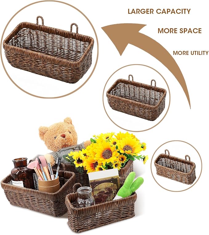AceList Wall Hanging Basket, Boho Style Hand-Woven Hanging Storage Baskets - Set of 2, Ideal for Boho Room Decor, Kitchen, Ga