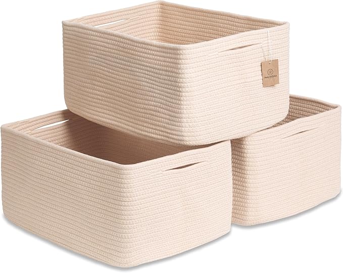NaturalCozy Storage Baskets 16.8”x13”x7.6” Cotton Rope Woven Baskets for Organizing 3-Pack | Toy Storage Bins | Basket for Sh