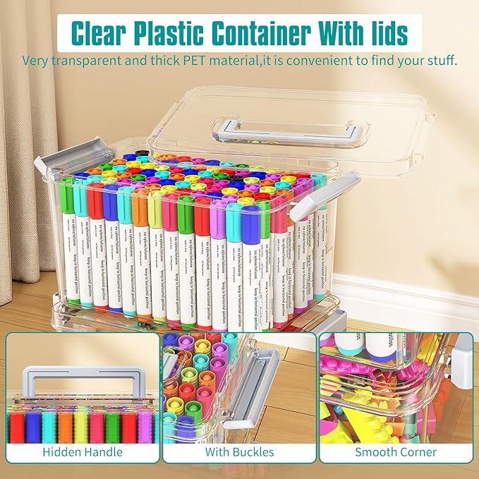 Plastic Storage Bins with Lids Stackable organization and Storage Containers for Organizing Snacks, Crafts, Tools Clear Stora