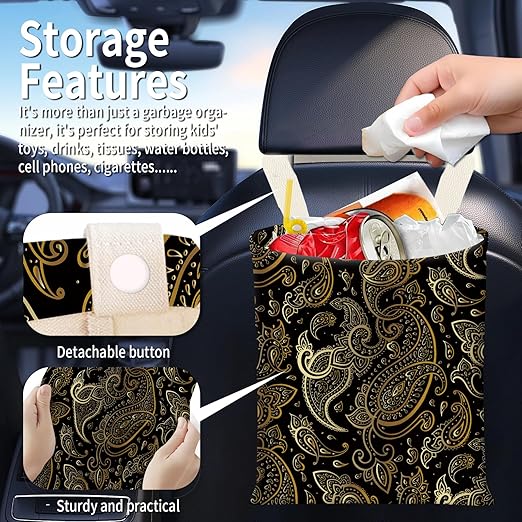 Hanging Car Garbage Bag, Cute Car Trash Can Bag, Automotive Accessories for Women Men Luxury Paisley Flower