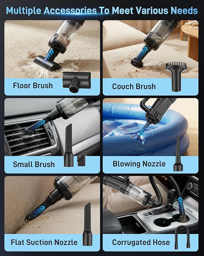 Handheld Vacuum Cordless, 18000PA Strong Suction Car Vacuum Cleaner Portable with Brushless Motor & LED Light, Hand Vacuum wi